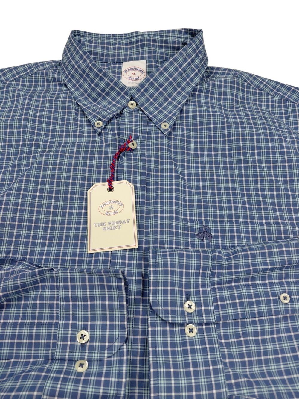 Brooks Brothers The Friday Shirt Mens Size XL Button Up Blue Plaid Cotton